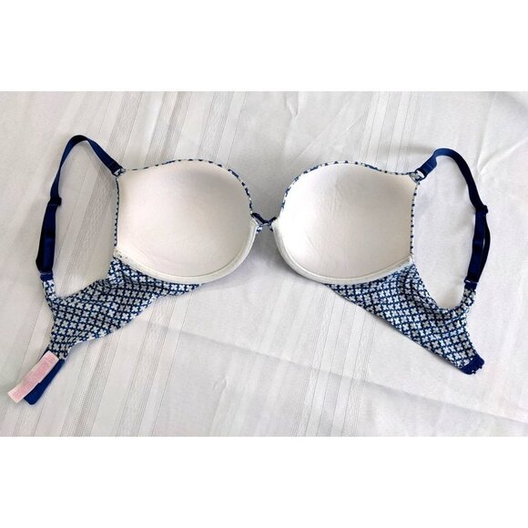VICTORIA'S SECRET  Blue & White Floral Print Push-Up Plunge Bra Size 34D - Picture 6 of 7